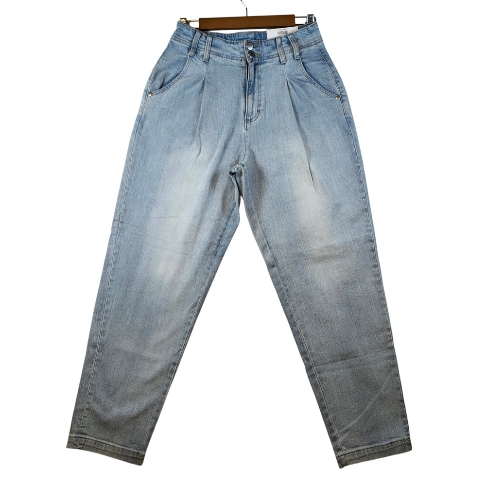 ON‎ 34th Womens High Rise Taper Leg Pleated Jeans Light Wash Blue Size 4/27 NEW